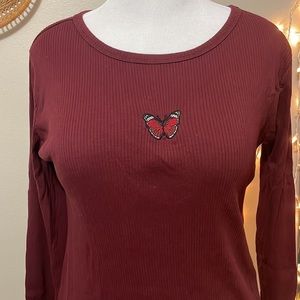 Wild Fable XXL Maroon w/ Butterfly Appliqué Mini Dress / Night Shirt Long Sleeve